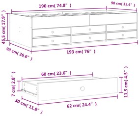 füstös tölgy kanapéágy fiókkal matrac nélkül 90x190 cm