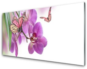 Fali üvegkép Pillangók virágok természet 100x50 cm