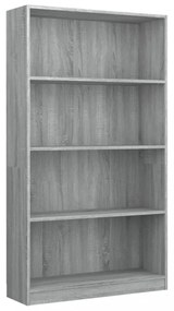 4 szintes szürke sonoma szerelt fa könyvszekrény 80x24x142 cm