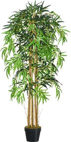 Outsunny 150 cm Magas Műanyag Bambusz Növény Cserépben - Realisztikus Dekoratív Műnövény Otthonra, Kertbe, Irodába Ø18x150 cm Zöld | Aosom