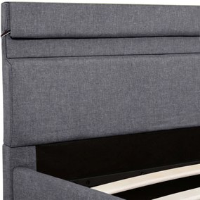 sötétszürke LED-es szövetágy hidraulikus tárolóval 140 x 200 cm