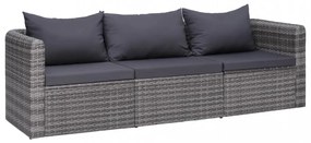 3-részes szürke polyrattan kerti ülőgarnitúra párnákkal