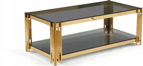 Dohányzóasztal Téglalap alakú 120x60cm edzett üveg, arany fém váz