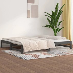 Szürke tömör fenyőfa kihúzható kanapéágy 2 x (90 x 200) cm