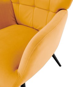 Fotel lábtartóval, sárga Velvet szövet/fekete, HABEN