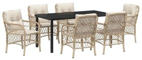 vidaXL Kert étkező szett párnával 7 pcs Bézs polirattan