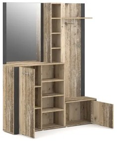 Előszobafal tükörrel KEVIN, barna/fekete