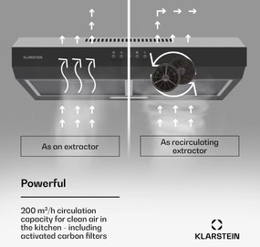 Klarstein Contempo 60, páraelszívó, 60 cm, szekrény alatti, 200 m³/ó, LED, akril, rozsdamentes acél