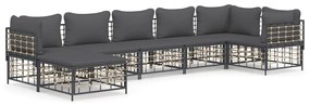7 részes antracitszürke polyrattan kerti ülőgarnitúra párnákkal