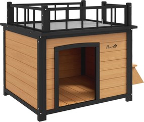 PawHut Kutya Ház Erkélyes, Emelt Pet Ház Lépcsővel, Ablakkal, Kiskutyák és Közepes Méretű Kutyák Számára, Fenyőfából, Sárga, 121 x 77 x 78 cm | Aosom
