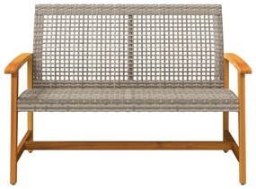 szürke polyrattan és akácfa kerti pad 112 cm