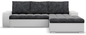 Toronto sarokkanapé, 2 ágyneműtartóval, fonott + műbőr, jobboldali, sötétszürke - fehér