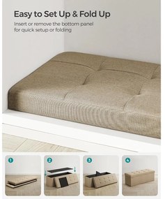 Tárolós ülőke, összecsukható pad, 38 × 110 × 38 cm, tevebarna színben