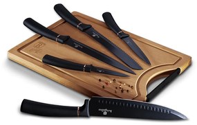 Berlinger Haus rozsdamentes acél 6 részes késkészlet bambusz vágódeszkával Black Rose Collection