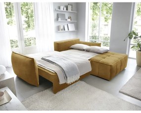 Sárga bársony kinyitható-tárolóhelyes sarokkanapé (jobb oldali-heverő résszel) Campo – ELTAP