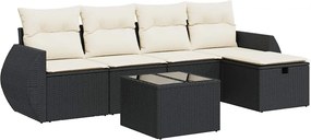 vidaXL 6 részes fekete polyrattan kerti ülőgarnitúra párnákkal