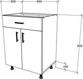 Benita 1 fiókos 2 ajtós Alsó konyhaszekrény Antracit-Fehér 60x50x80 cm