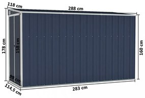 antracitszürke acél falhoz erősíthető fészer 118 x 288 x 178 cm