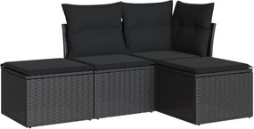 vidaXL 4 részes fekete polyrattan kerti ülőgarnitúra párnákkal