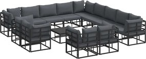 vidaXL Kerti Kanapé Szett párnával 14 pcs Fekete Alumínium