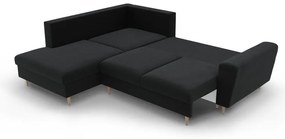 Fekete bársony kinyitható tárolóhelyes sarokkanapé (bal oldali-L alakú) Kyoto – Cosmopolitan Design