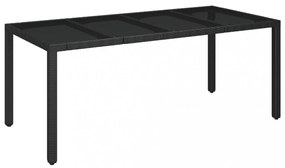 fekete polyrattan üveglapos kerti asztal 190 x 90 x 75 cm