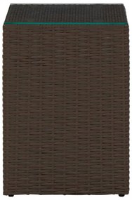 barna polyrattan kisasztal üveg asztallappal 35 x 35 x 52 cm
