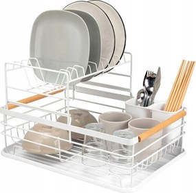 Kétszintes Szárítógép Csepegtető Edény Tányérok Evőeszközök E 8078 Fehér