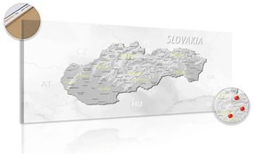 Obraz na korku decentná šedo-žltá mapa Slovenska