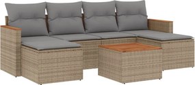 vidaXL 7 részes bézs polyrattan kerti ülőgarnitúra párnákkal