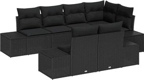 vidaXL Kerti Kanapé Szett párnával 7 pcs Fekete polirattan