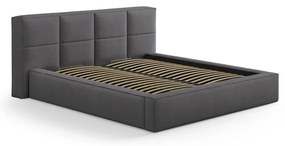 Sötétszürke kárpitozott ágyneműtartós franciaágy ágyráccsal 180x200 cm Simon Darren – Micadoni