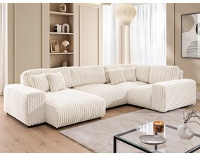 Krémszínű kordbársony sarokkanapé (jobb oldali-U alakú) Justin – Ropez