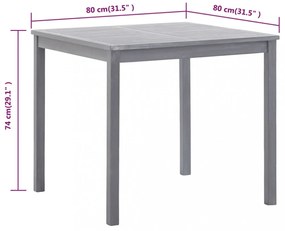szürke tömör akácfa kerti asztal 80 x 80 x 74 cm