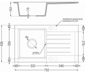 Mexen Pablo, 1 kamrás gránit mosogató 752x436x161 mm és Elia mosogató csaptelep, fekete foltos, 6510-76-670101-76