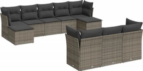 vidaXL 10 részes szürke polyrattan kerti ülőgarnitúra párnákkal