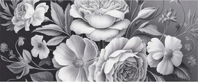 Divatos Flizelin Tapéta Ragasztóval Falra 3D Szürke virágok 250x104 Ragasztó