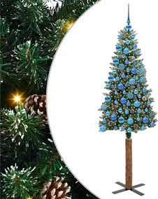 vidaXL Karcsú karácsonyfa 300 LED-del Zöld 180 cm PVC és tömör fenyőfa