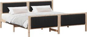 vidaXL Ágykeret fejtámlával Barna és fekete 200 x 200 cm Tömör fenyőfa