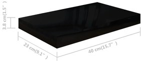 magasfényű fekete MDF lebegő fali polc 40 x 23 x 3,8 cm