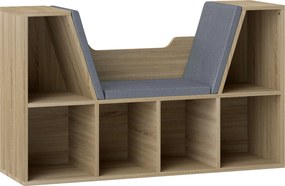 HOMCOM Modern Dizájn 2 az 1-ben Könyvespolc Pad 6 Rekesszel és 3 Párnával Tölgy Szürke 102L x 30W x 61H cm | Aosom