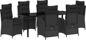 vidaXL Kert étkező szett párnával 7 pcs Fekete polirattan