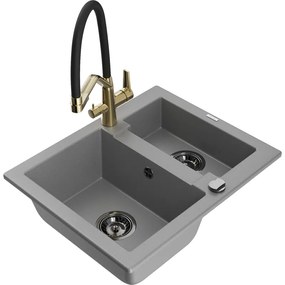 Mexen Carlos gránit mosogató 1,5 rekeszes Duo konyhai csapteleppel, szürke - 6518-71-671701-57-B
