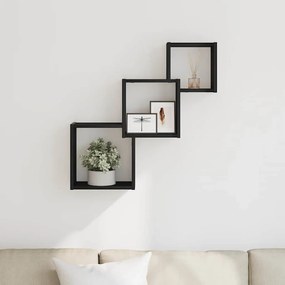 fekete tölgy színű szerelt fa fali kocka polcok 68x15x68 cm