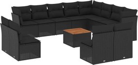 vidaXL 13 részes fekete polyrattan kerti ülőgarnitúra párnákkal