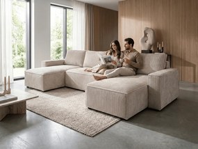 AKCIÓ Világos bézs U alakú ülőgarnitúra SMART COSARO 295x140 cm II. osztály