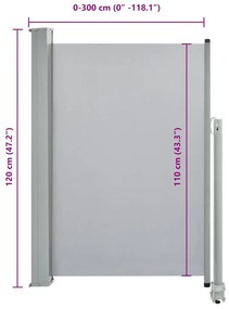 szürke behúzható oldalsó terasz napellenző 120 x 300 cm