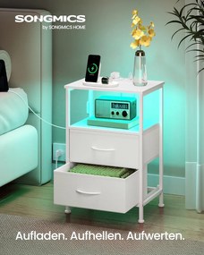 SONGMICS éjjeliszekrény töltőállomással, állítható LED-világítással, hófehér
