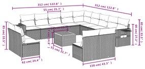 14 részes szürke polyrattan kerti ülőgarnitúra párnákkal