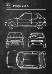 Peugeot 205 Gti Retro Patent Poster poszter